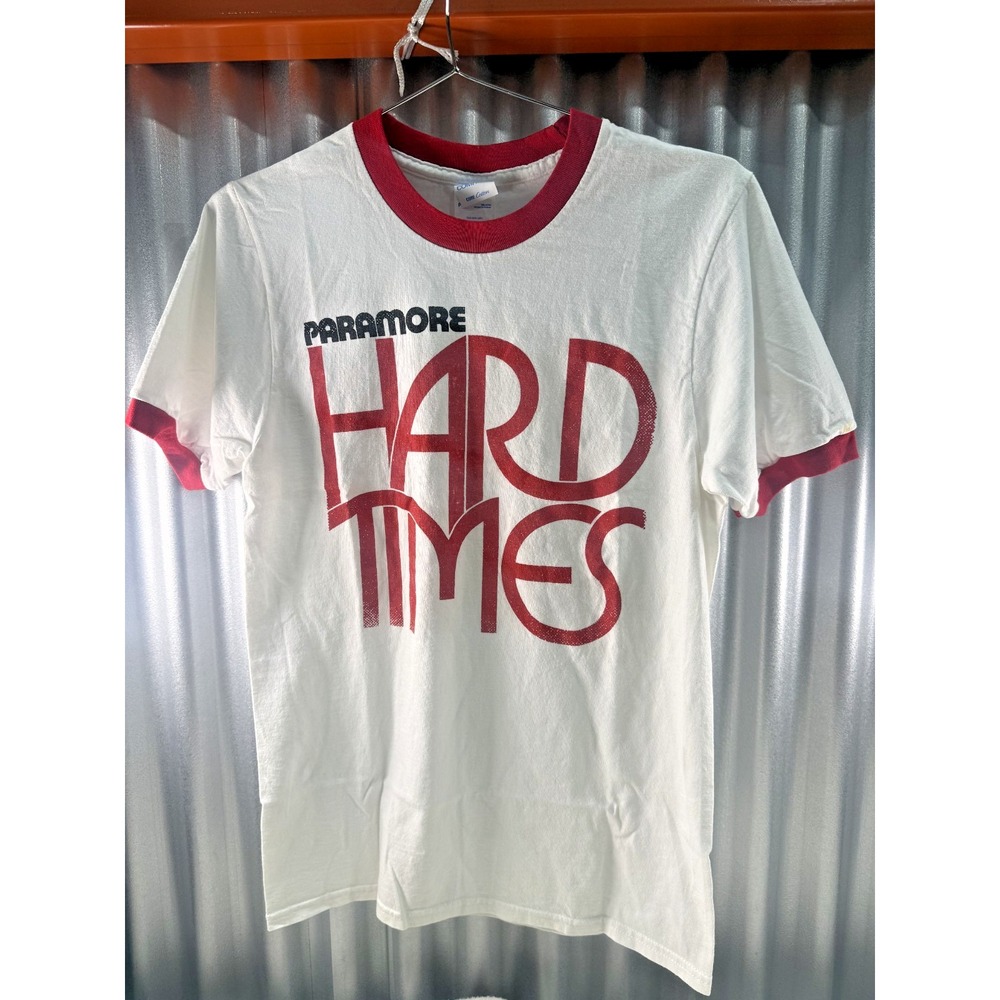 RARE Vintage Paramore Hard Times Emo Pop Punk Alt Rock Band Shirt S Ringer Y2K